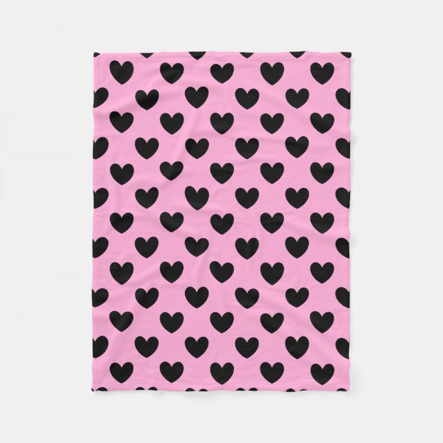 Schwarze Polka Herzen auf Zuckerwatte rosa Fleecedecke (Vorderseite)
