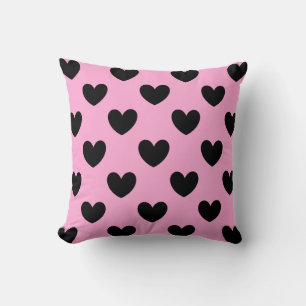 Schwarze Polka Herzen auf Zuckerwatte rosa Kissen