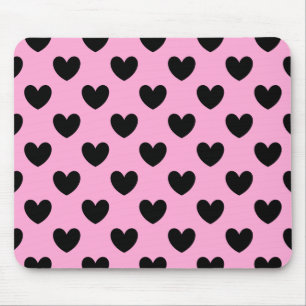 Schwarze Polka Herzen auf Zuckerwatte rosa Mousepad
