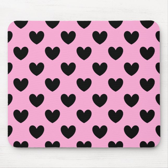 Schwarze Polka Herzen auf Zuckerwatte rosa Mousepad (Vorne)