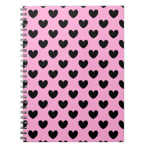 Schwarze Polka Herzen auf Zuckerwatte rosa Notizblock