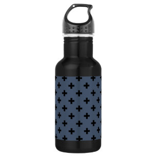 Schwarze Polka-Kreuze auf blau-grau Edelstahlflasche