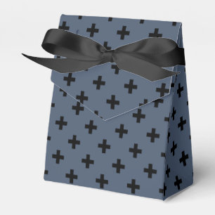 Schwarze Polka-Kreuze auf blau-grau Geschenkschachtel