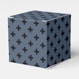 Schwarze Polka-Kreuze auf blau-grau Geschenkschachtel
