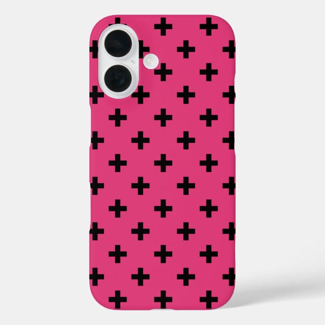 Schwarze Polka-Kreuze auf Fuchsia Case-Mate iPhone Hülle (Rückseite)