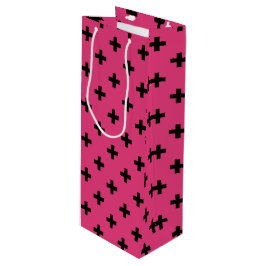 Schwarze Polka-Kreuze auf Fuchsia Geschenktüte Für Weinflaschen