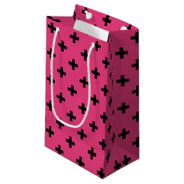 Schwarze Polka-Kreuze auf Fuchsia Kleine Geschenktüte