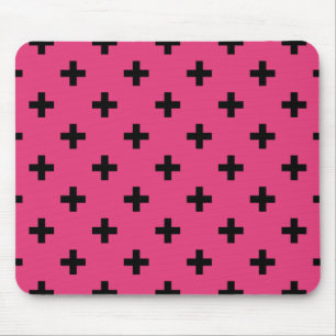 Schwarze Polka-Kreuze auf Fuchsia Mousepad