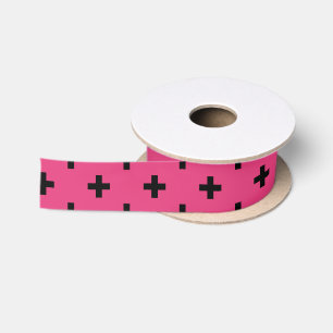 Schwarze Polka-Kreuze auf Fuchsia Satinband