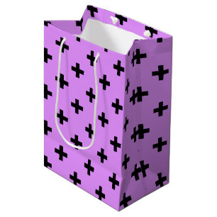 Schwarze Polka-Kreuze auf Lila Mittlere Geschenktüte