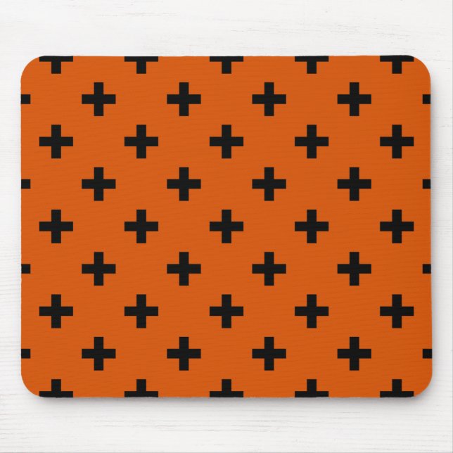 Schwarze Polka-Kreuze auf Orange Mousepad (Vorne)