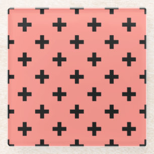 Schwarze Polka-Kreuze auf Pfirsich Glasuntersetzer