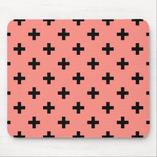 Schwarze Polka-Kreuze auf Pfirsich Mousepad