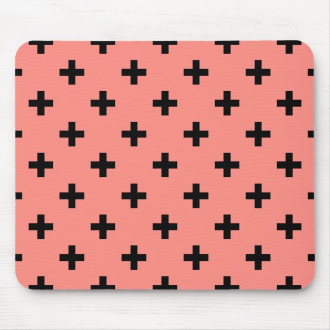 Schwarze Polka-Kreuze auf Pfirsich Mousepad (Vorne)