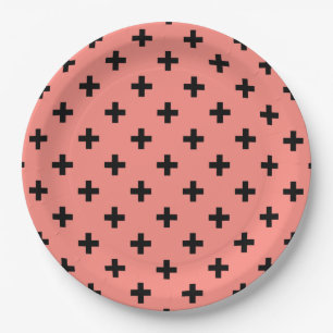 Schwarze Polka-Kreuze auf Pfirsich Pappteller