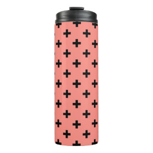 Schwarze Polka-Kreuze auf Pfirsich Thermosbecher