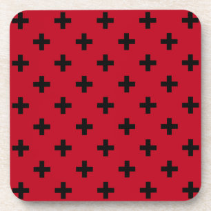 Schwarze Polka Kreuze auf rot Getränkeuntersetzer