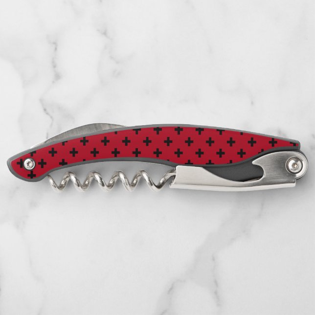 Schwarze Polka Kreuze auf rot Kellnermesser (Rückseite)