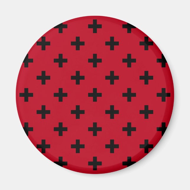 Schwarze Polka Kreuze auf rot Magnet (Vorne)