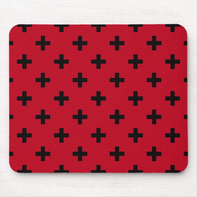 Schwarze Polka Kreuze auf rot Mousepad (Vorne)