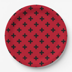Schwarze Polka Kreuze auf rot Pappteller