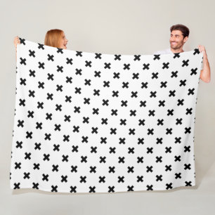 Schwarze Polka-Kreuze auf Weiß Fleecedecke