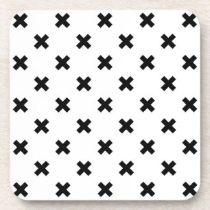 Schwarze Polka-Kreuze auf Weiß Getränkeuntersetzer