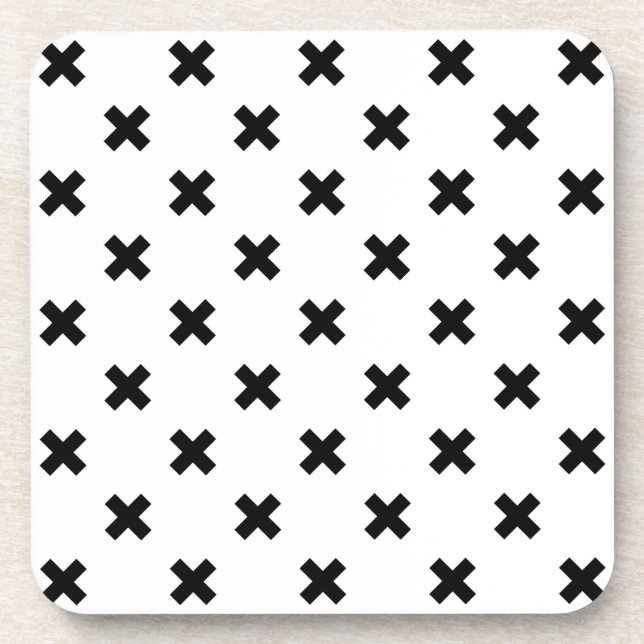 Schwarze Polka-Kreuze auf Weiß Getränkeuntersetzer (Vorderseite)