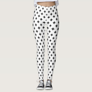 Schwarze Polka-Kreuze auf Weiß Leggings