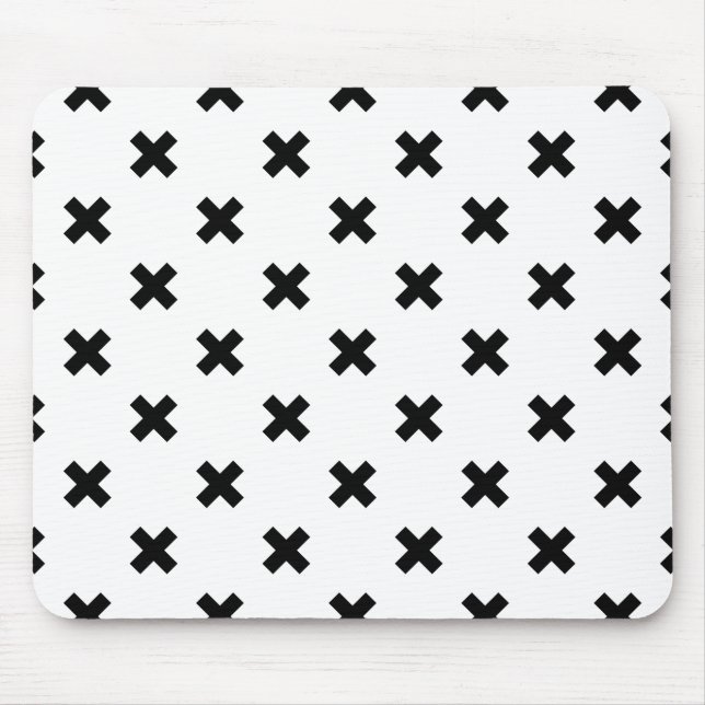 Schwarze Polka-Kreuze auf Weiß Mousepad (Vorne)