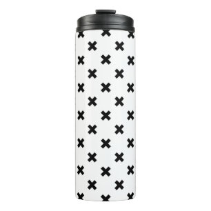Schwarze Polka-Kreuze auf Weiß Thermosbecher