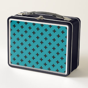 Schwarze Polka kreuzt auf aquamarin Metall Brotdose