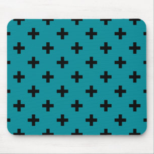 Schwarze Polka kreuzt auf aquamarin Mousepad