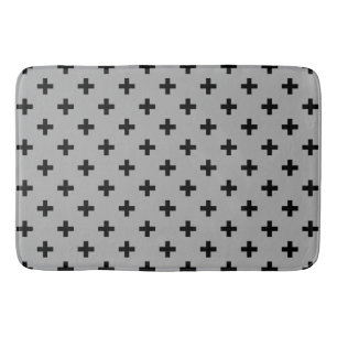 Schwarze Polka kreuzt grau Badematte