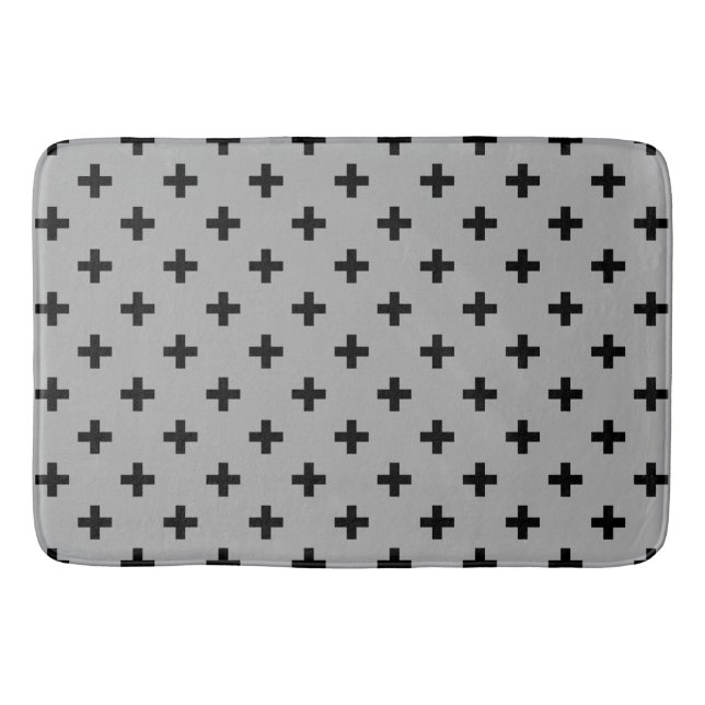 Schwarze Polka kreuzt grau Badematte (Vorderseite)