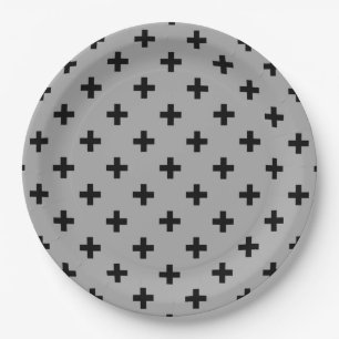 Schwarze Polka kreuzt grau Pappteller