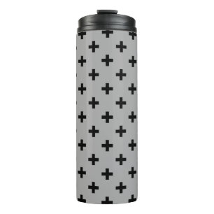 Schwarze Polka kreuzt grau Thermosbecher