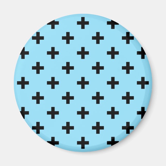 Schwarze Polka kreuzt in Babyblau Magnet (Vorne)