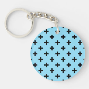 Schwarze Polka kreuzt in Babyblau Schlüsselanhänger