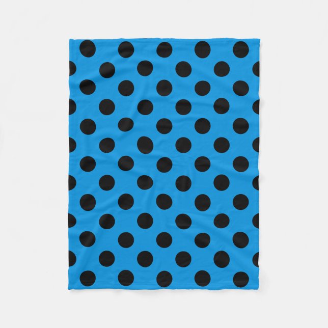 Schwarze Polka Punkte am Himmel blau Fleecedecke (Vorderseite)
