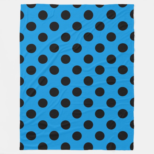 Schwarze Polka Punkte am Himmel blau Fleecedecke (Vorderseite)