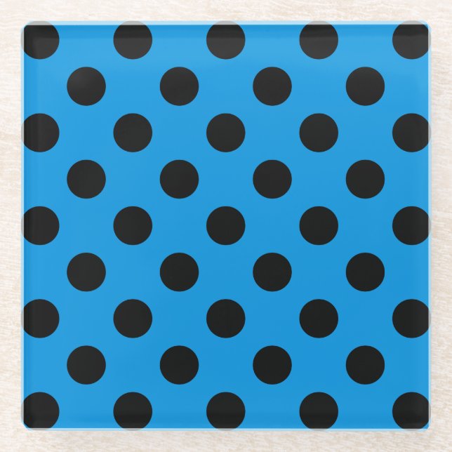 Schwarze Polka Punkte am Himmel blau Glasuntersetzer (Vorderseite)