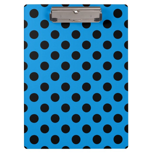 Schwarze Polka Punkte am Himmel blau Klemmbrett (Vorderseite)