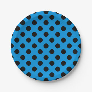 Schwarze Polka Punkte am Himmel blau Pappteller