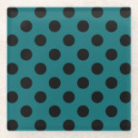 Schwarze Polka Punkte auf aquamarin Glasuntersetzer<br><div class="desc">Schwarze Polka Punkte auf aquamarin</div>