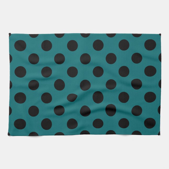 Schwarze Polka Punkte auf aquamarin Handtuch (Horizontal)