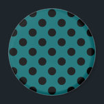 Schwarze Polka Punkte auf aquamarin Magnet<br><div class="desc">Schwarze Polka Punkte auf aquamarin</div>