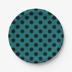 Schwarze Polka Punkte auf aquamarin Pappteller