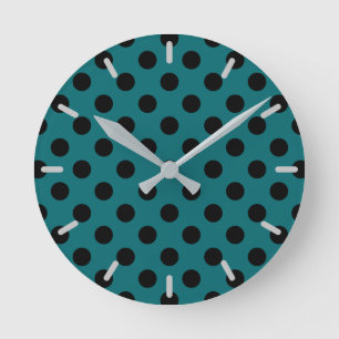 Schwarze Polka Punkte auf aquamarin Runde Wanduhr