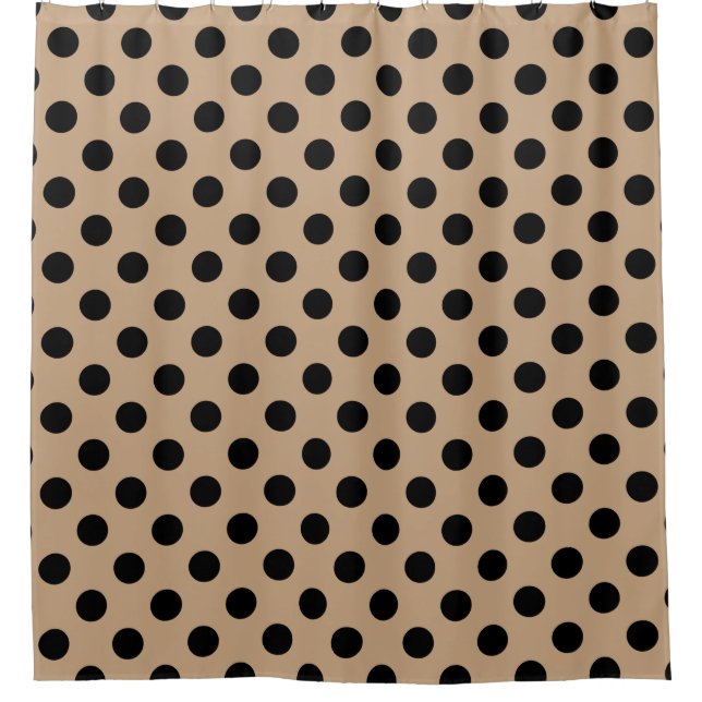 Schwarze Polka-Punkte auf Beige Duschvorhang (Vorderseite)